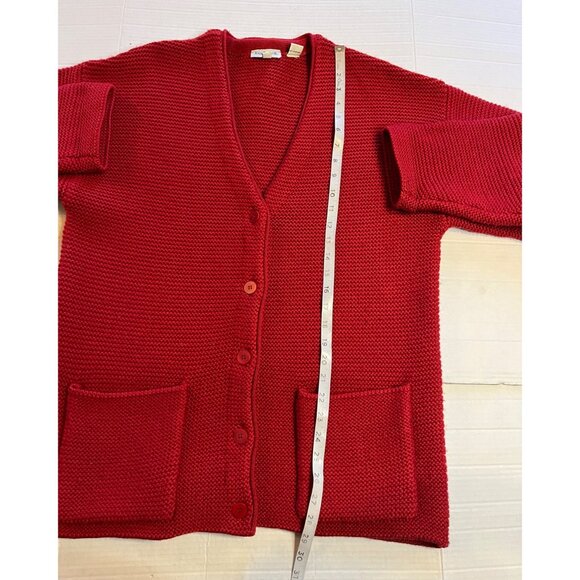 VTG-Ann Taylor Womens Red 100% Wool  M thick chunky heavy cardigan sweater - Picture 10 of 12